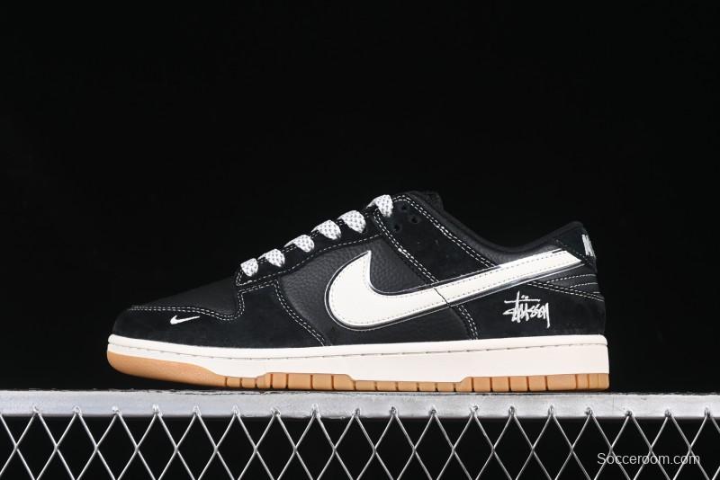 Nike SB Dunk Low Stussy Collaboration All Black Gum Sole Anniversary Custom Low-Top Casual Skate Shoes - XX3168-115