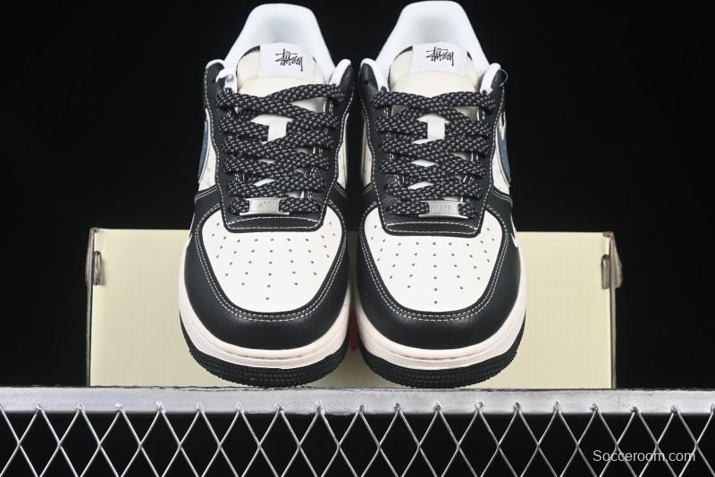 Nike Air Force 1 '07 Low Stussy Collaboration Grey Blue Black Leather Low-Top Casual Sneakers - XZ6188-199