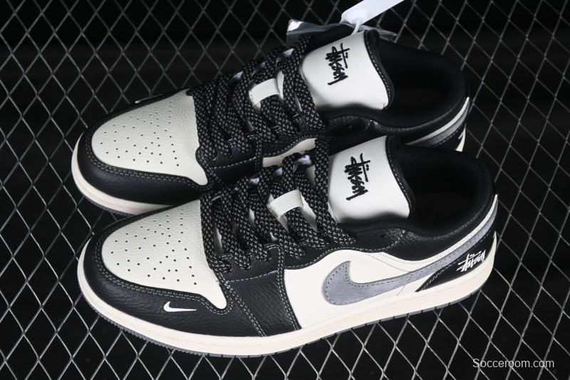 Nike Air Jordan 1 Low Stussy Collaboration Black Grey Swoosh Custom High-End Retro Basketball Shoes - XX3318-511