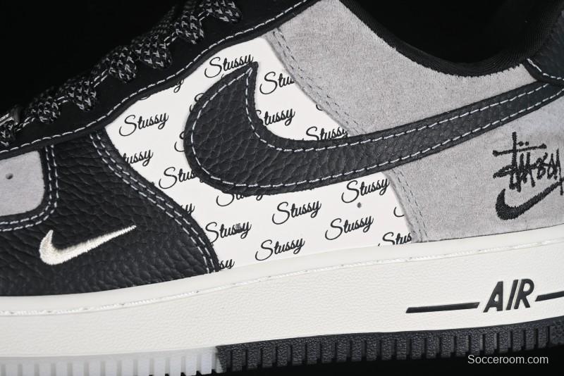 Nike Air Force 1 '07 Low Stussy Collaboration Black Leather Low-Top Casual Sneakers - CH6336-518