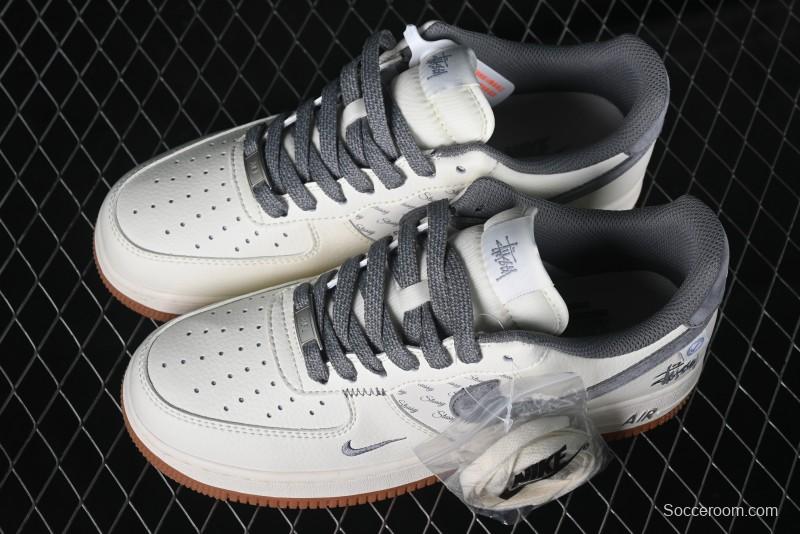 Nike Air Force 1 '07 Low Stussy Collaboration - Grey Swoosh Casual Sneakers - XZ6188-256