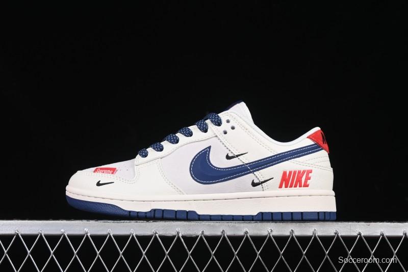 Nike SB Dunk Low Supreme Collaboration - Off-White 3D Navy Swoosh Anniversary Custom Low-Top Casual Sneakers - FC1688-204