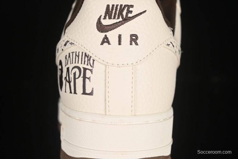 Nike Air Force 1 '07 Low BAPE Collaboration Beige Brown Graffiti Swoosh Casual Sneakers - DF0188-061