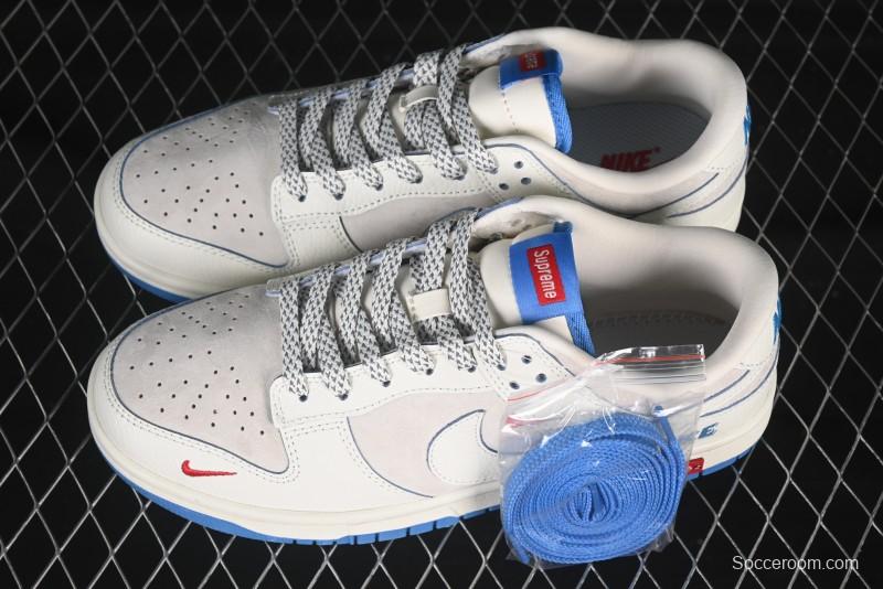 Nike SB Dunk Low Anniversary Custom Collaboration Triple Swoosh Cream White Blue Sole Low-Top Casual Skate Shoes - SC9207-411