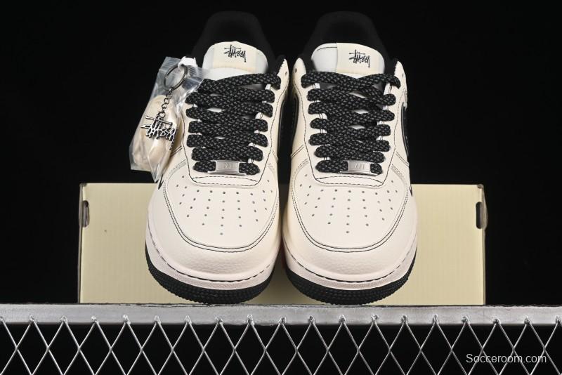 Nike Air Force 1'07 Low Stussy Collaboration Black Swoosh Casual Sneakers - HH7518-059