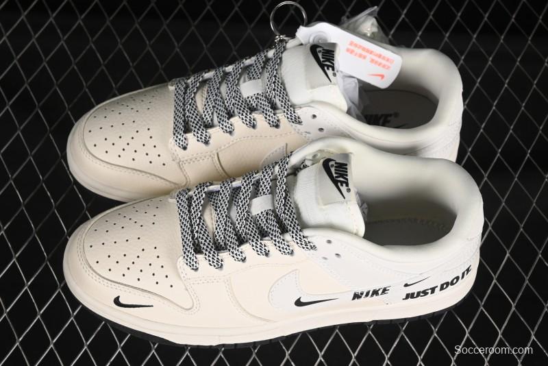 Nike SB Dunk Low Beige White Black Swoosh Anniversary Custom Low-Top Casual Skate Shoes - KK1333-043