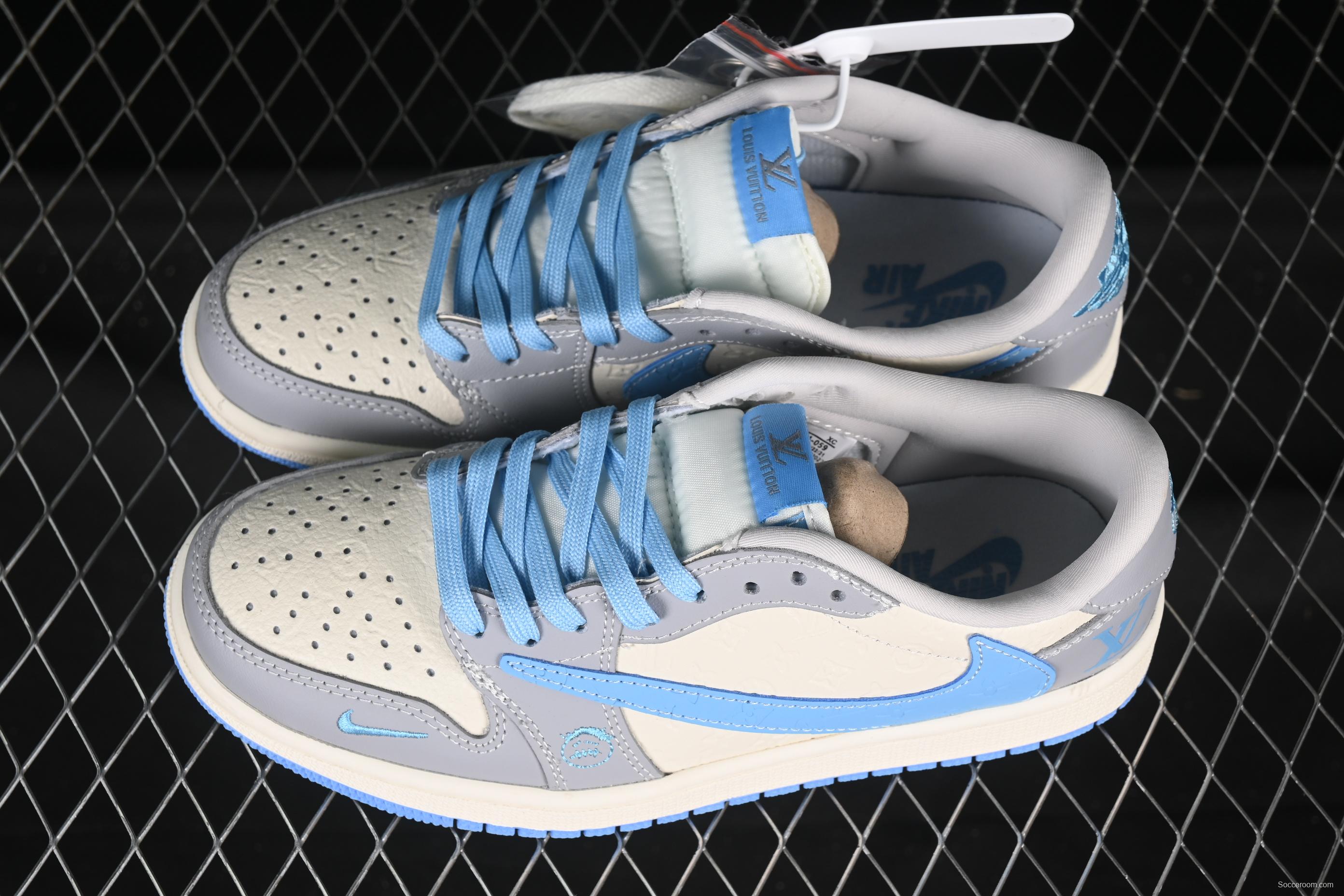 Nike Travis Scott x Fragment Design x Air Jordan 1 Low OG SP AJ1 LV Collaboration Sneakers with Reverse Swoosh - XS2024-059