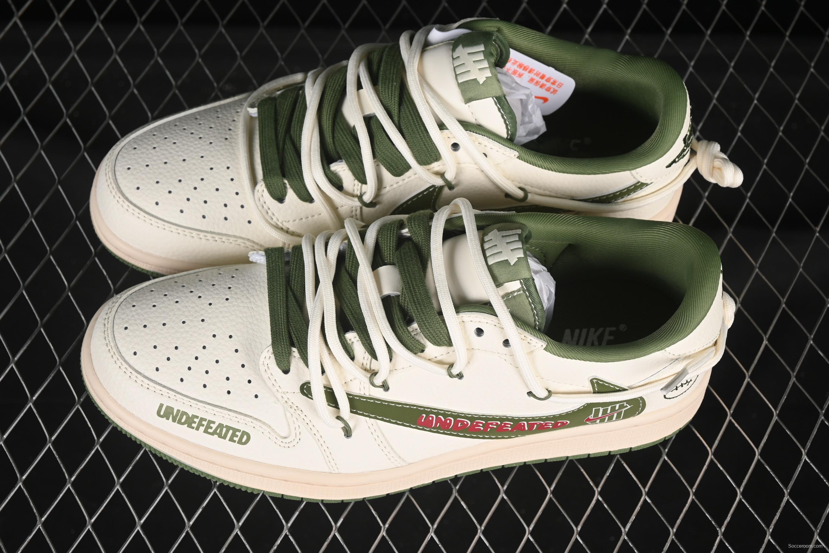 Nike Travis Scott x Fragment Design x Air Jordan 1 Low OG SP AJ1 UN Collaboration Green Swoosh Lace-Up Low-Top Casual Sneakers - DM6868-097