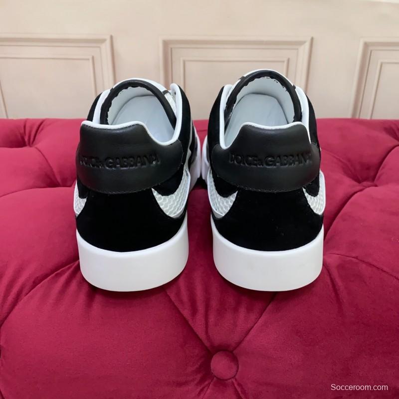 2025 Unisex Dolce & Gabbana Black White Mesh Leather Sneakers