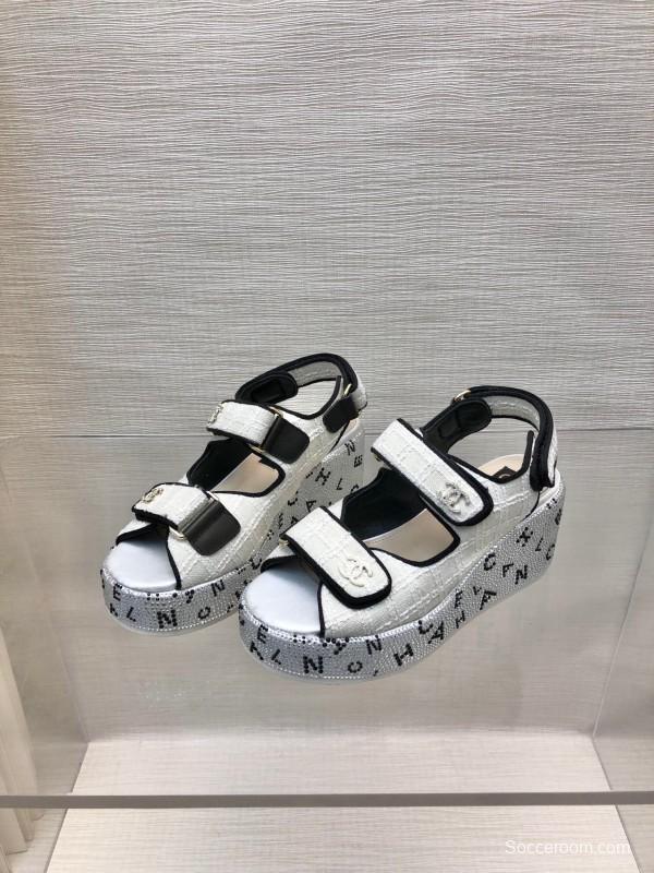 2025 Women Chanel White Black Leather Sandals Platform LY00330