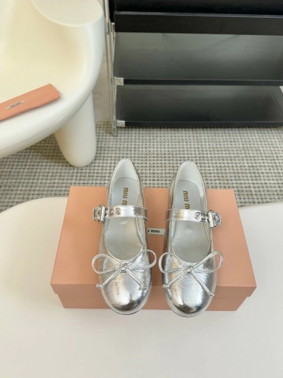 2025 Women Miu Miu Silver Leather Mary Jane Buckle KFY00300