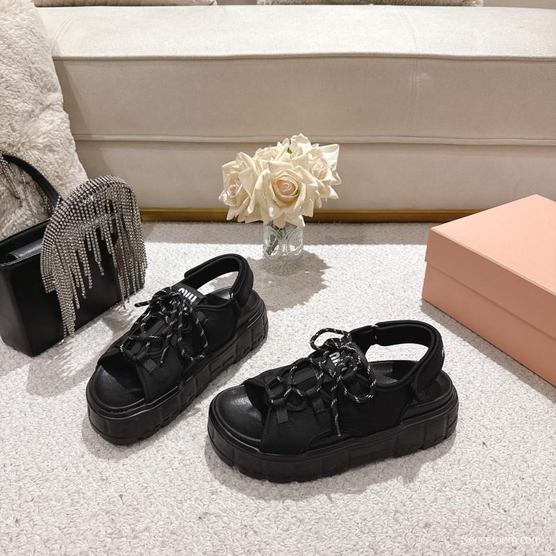 2025 Women Miu Miu Black Lycra Sandals LY00280