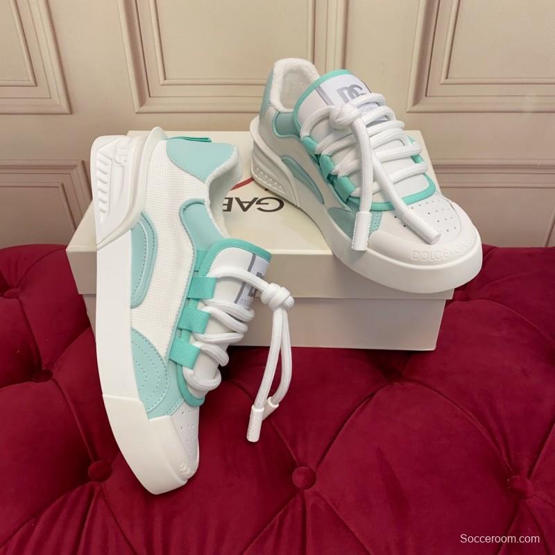 2025 Women Dolce & Gabbana White Mint Leather Mesh Sneakers
