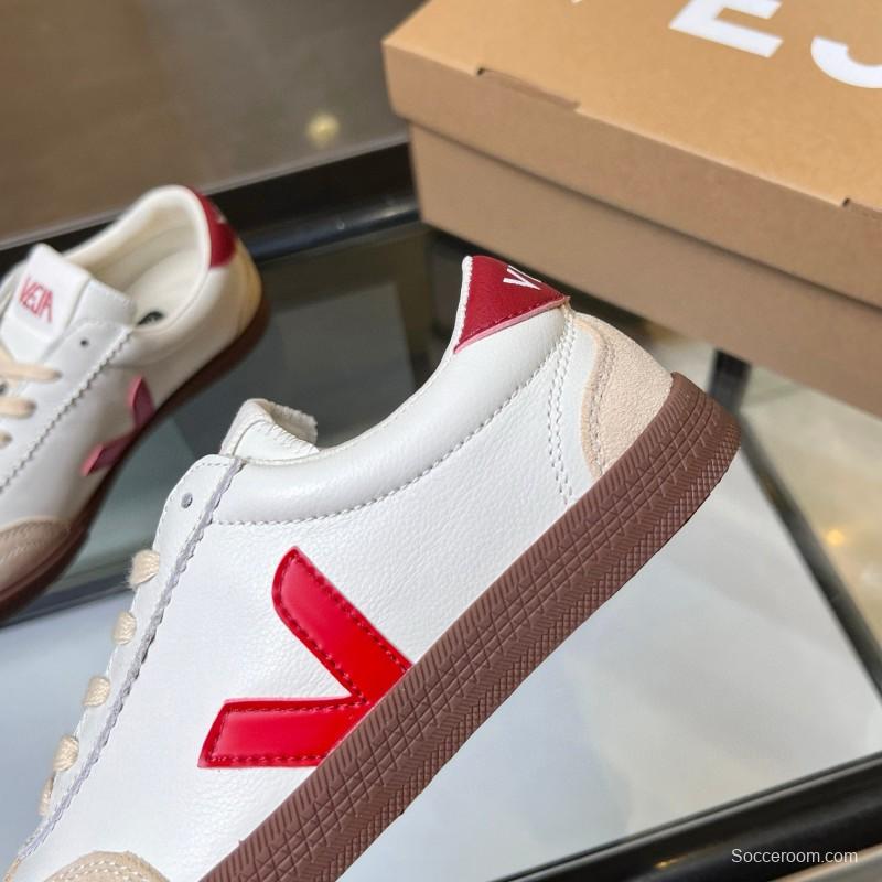 2025 Women VEJA White Red Suede Leather Low Top Sneakers