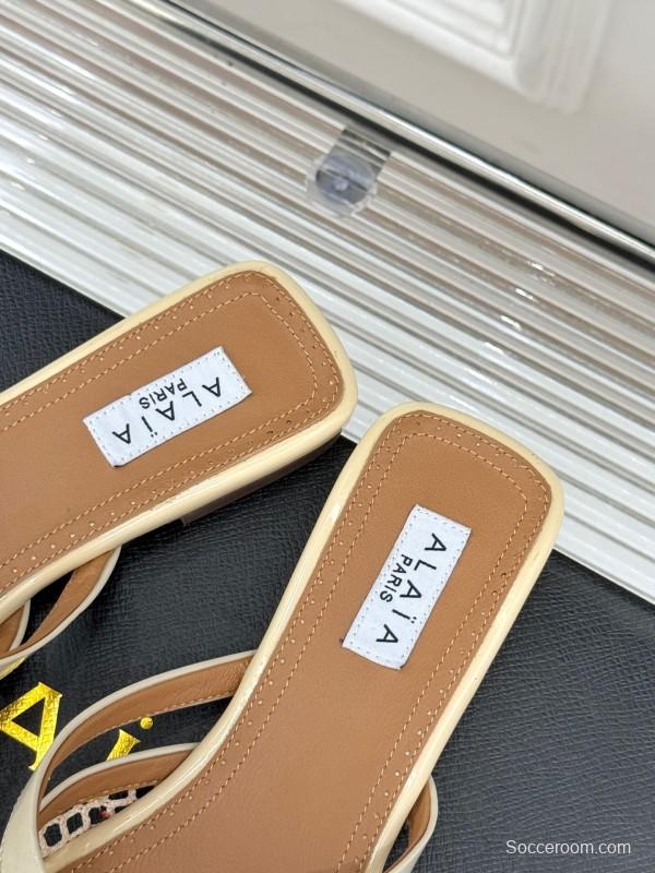 2025 Slippers AlAIA Beige Leather Mesh Slip-on KFY00260