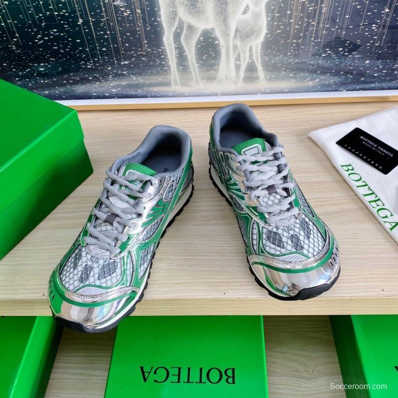 2025 Unisex Bottega Veneta Green Silver Mesh Sneakers LY00310