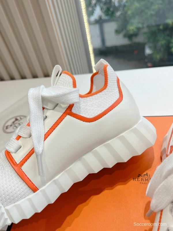 2024 Unisex Hermès white orange knit sneakers