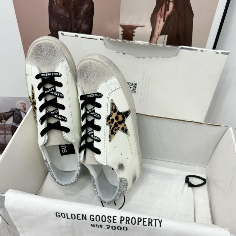 2025 Women GGDB White Black Leopard Print Leather Sneakers