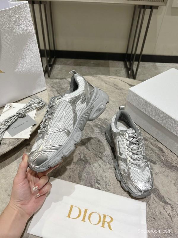 2025 Women Dior Silver Mesh Leather Sneakers