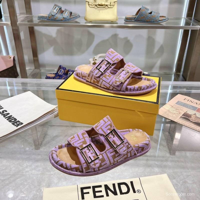 2025 Slippers Fendi Purple Canvas Slippers KFY00250