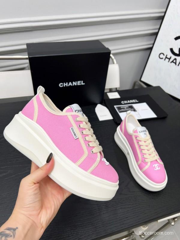 2025 Women Chanel Pink Canvas Sneakers LY00250