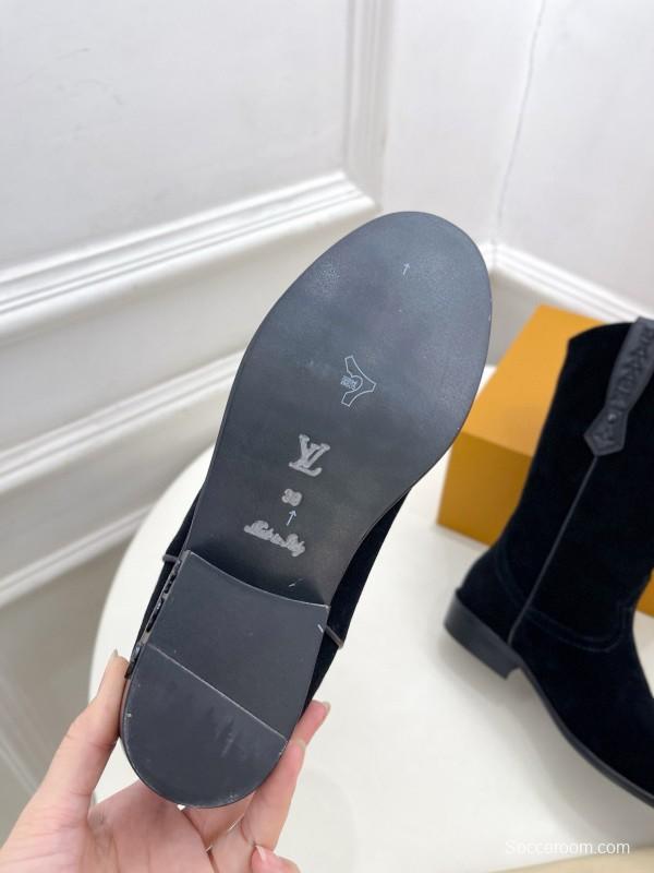 2024 Women Louis Vuitton Black Suede Boots MJ00440