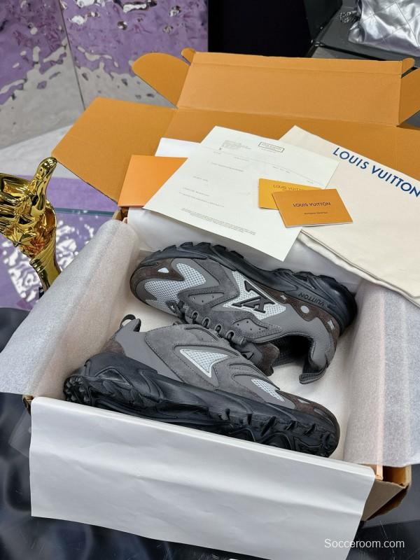 2025 Men Louis Vuitton Grey White Mesh Leather Sneakers MJ00420