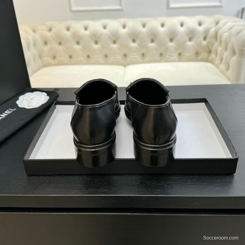 2025 Women Chanel Black Leather Loafer KFY00310