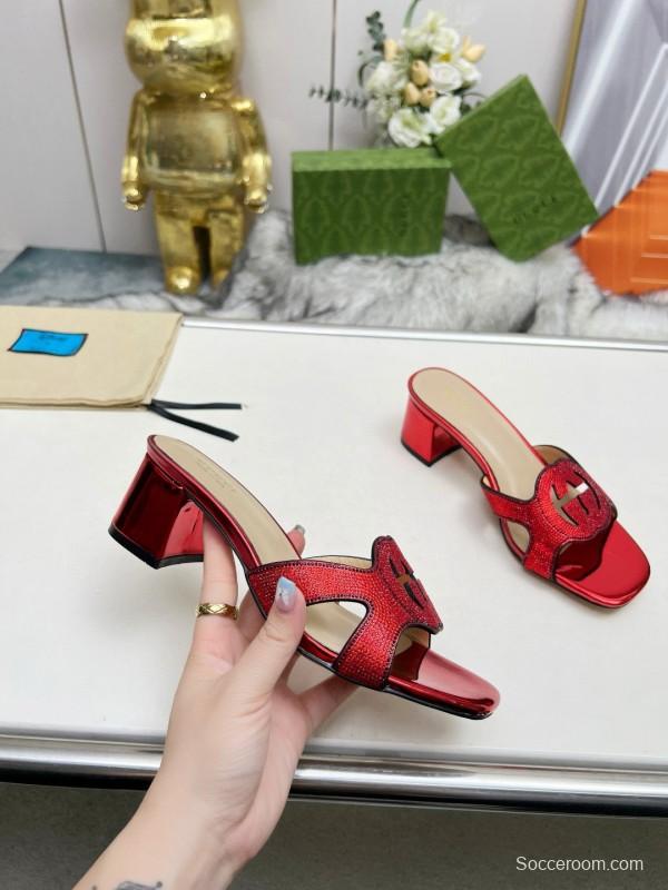 2025 Women Gucci Red Leather Slippers MJ00190