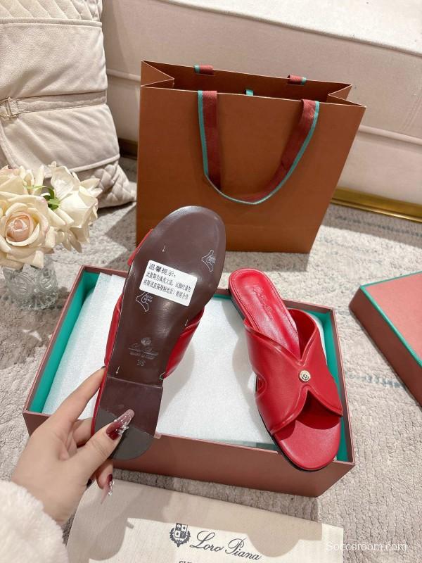 2025 Slippers LP Red Leather Slippers LY00270
