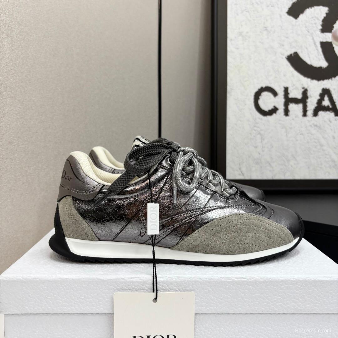 2025 Women Dior Black Grey Leather Mesh Sneakers LY00300