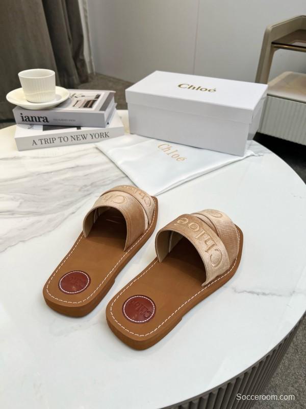 2025 Women Chloé Brown Leather Slippers LY00200