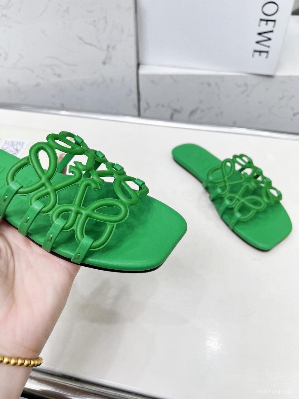 2025 Slippers Loewe Green Leather Slippers LY00190