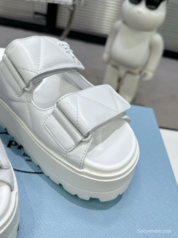 2025 Women Prada White Leather Sandals