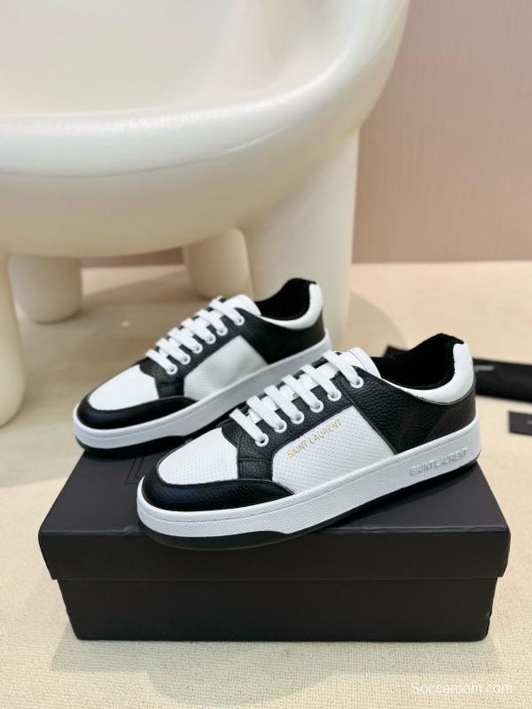 2024 Unisex Yves Saint Laurent Black White Silk Leather Sneakers MJ00350