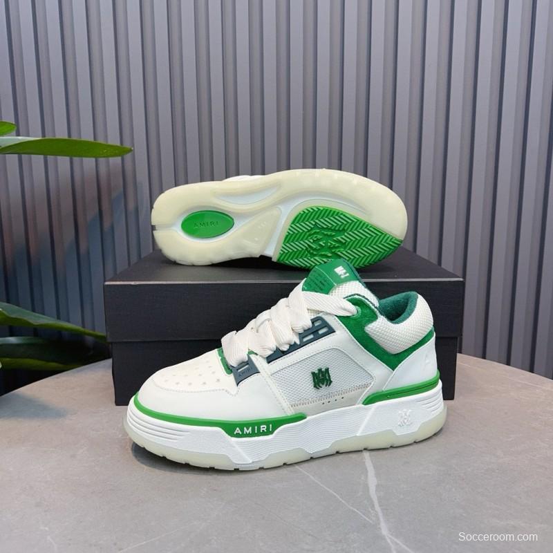 2024 Unisex Amiri White Green Leather Mesh Sneakers MJ00360