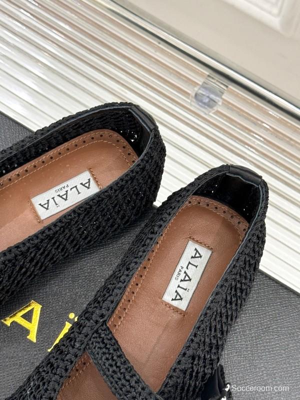 2025 Women AlAIA Black Woven Leather Mary Jane KFY00310