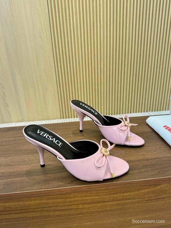 2025 Women VERSACE Pink Leather Heeled Mules LY00210