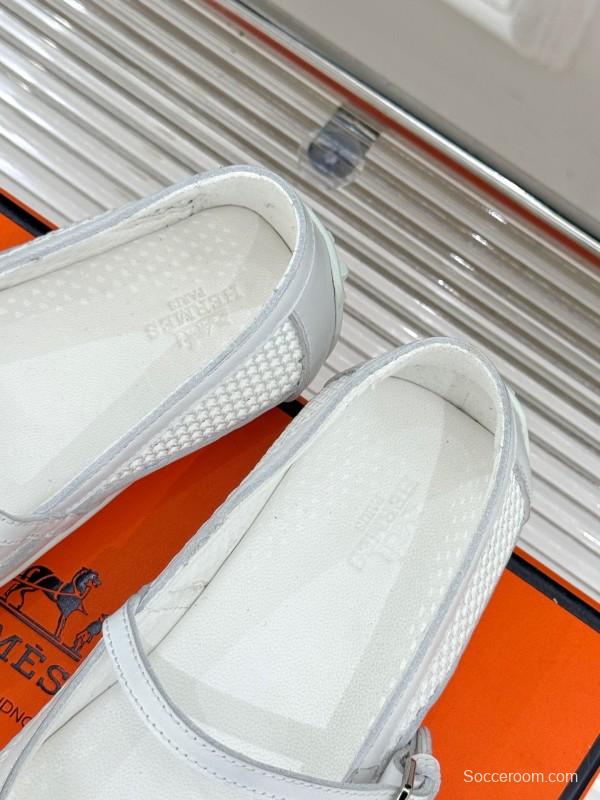 2025 Women Hermès White Mesh Mary Jane