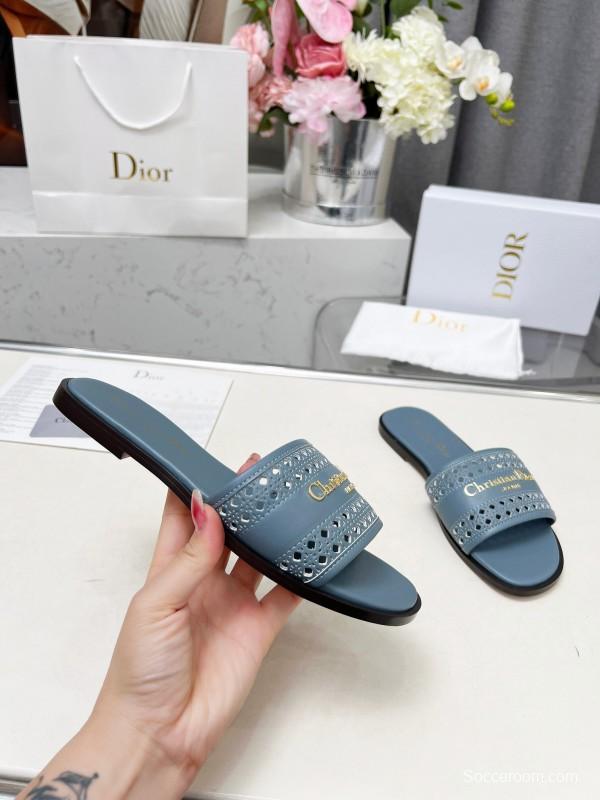 2025 Slippers Dior Blue Leather Slippers