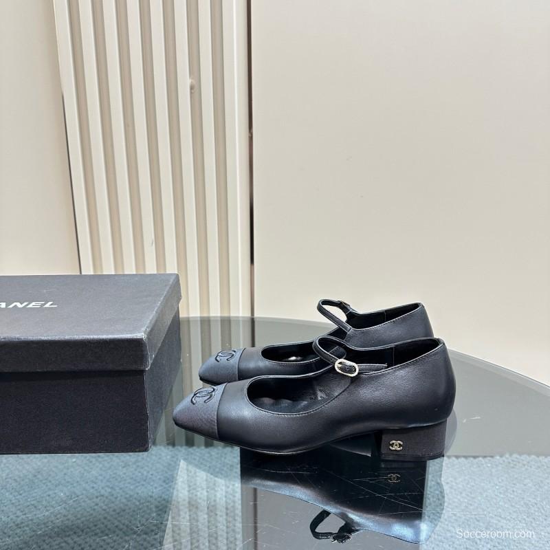 2025 Women Chanel Black Lambskin Mary Jane Shoes KFY00290