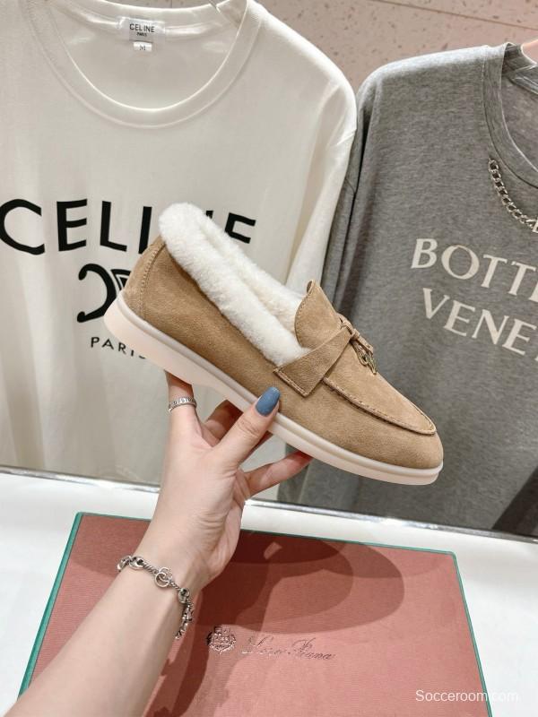 2024 Women LP Beige Suede Shearling Loafers