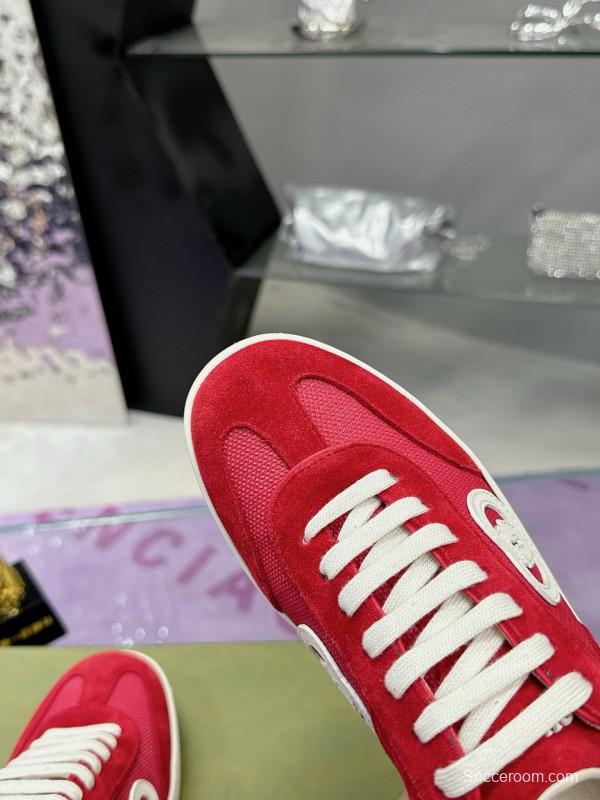 2024 Unisex Gucci Red White Leather Suede Sneakers MJ00310