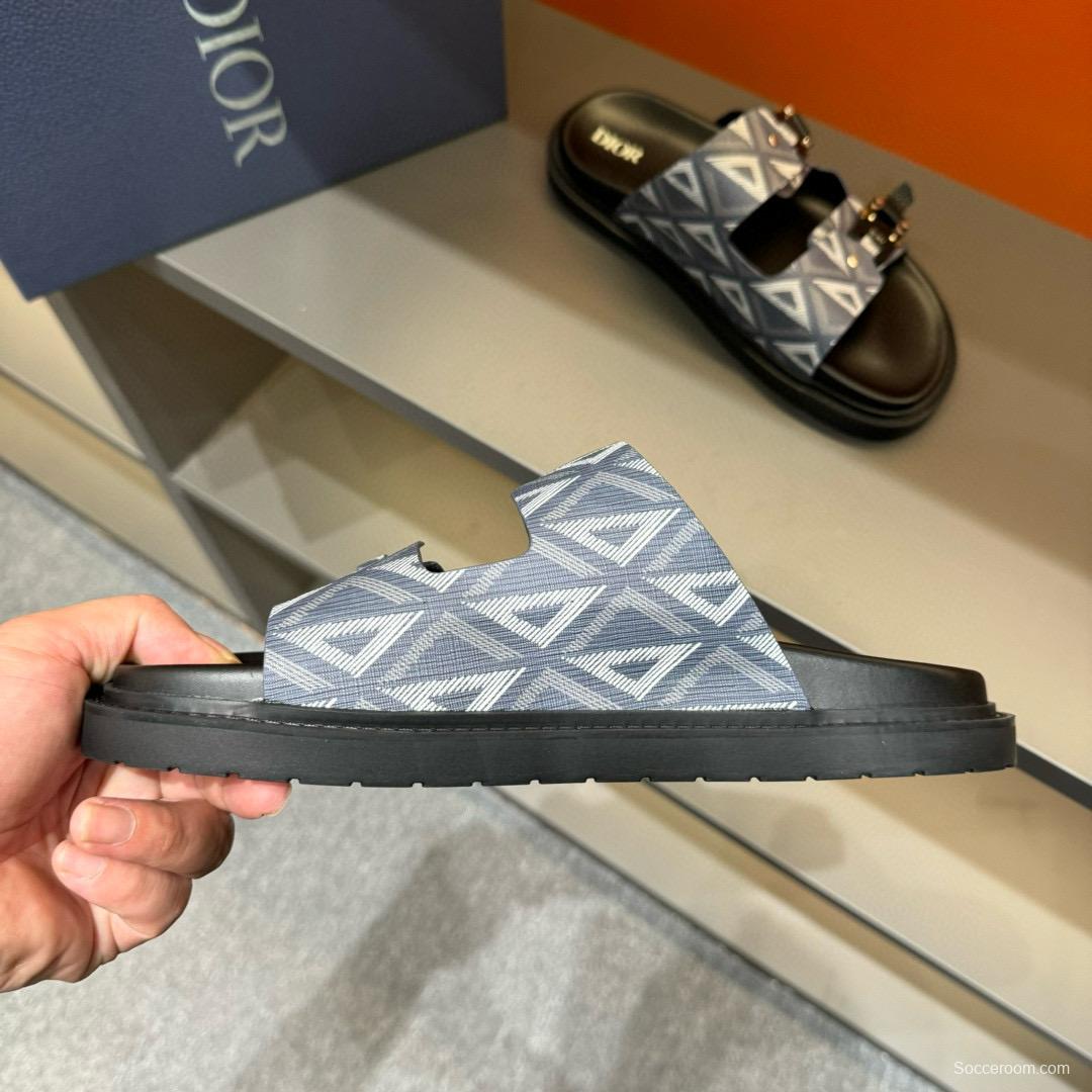 2024 Slippers Dior Grey Black Fabric Slippers MJ00200