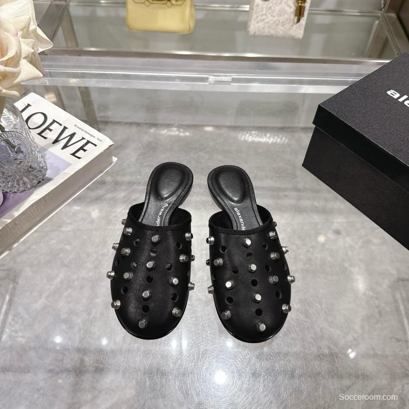 2025 Slippers Alexander Wang Black Leather Studded LY00310