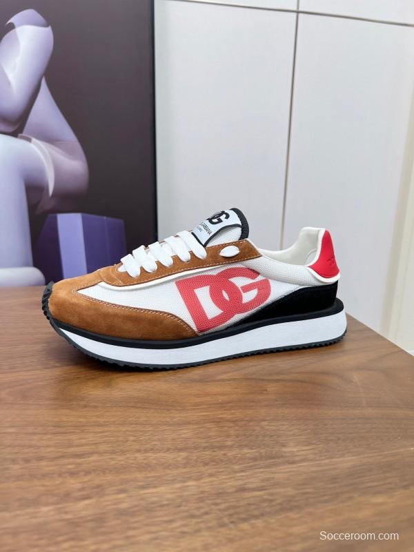 2025 Unisex Dolce & Gabbana White Red Black Suede Mesh Sneakers LY00300(F)/LY00301(M)