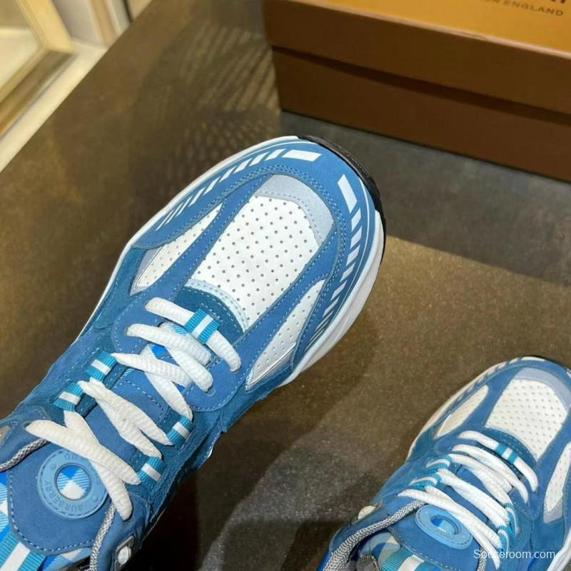 2025 Unisex Burberry Blue White Suede Leather Cotton Sneakers Retro Check MJ00380
