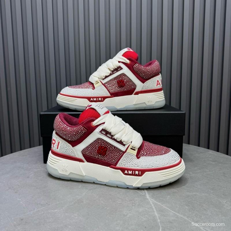 2024 Unisex Amiri Red White Leather Mesh Sneakers MJ00410