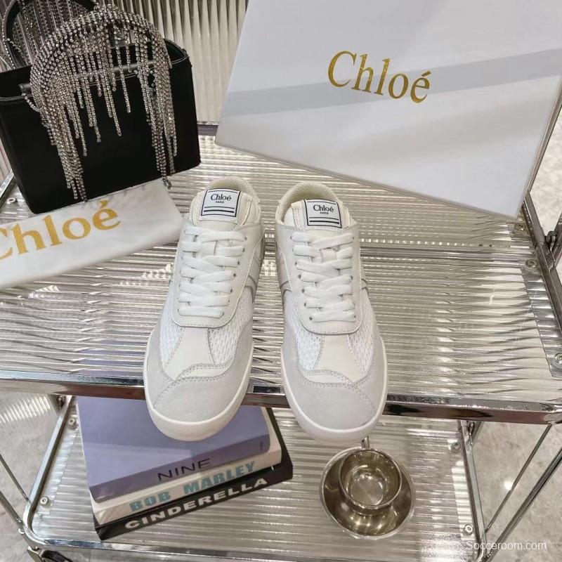 2025 Women Chloé White Suede Mesh Casual Sneakers LY00280 LY00300