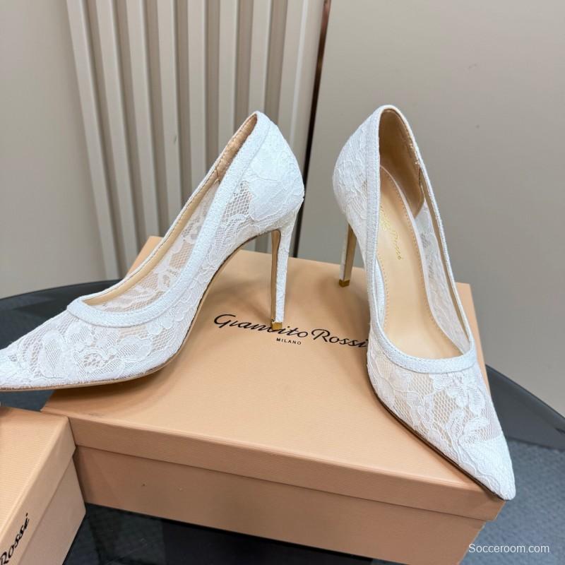 2025 Women Gianvito Rossi White Lace High Heel Shoes KFY00280